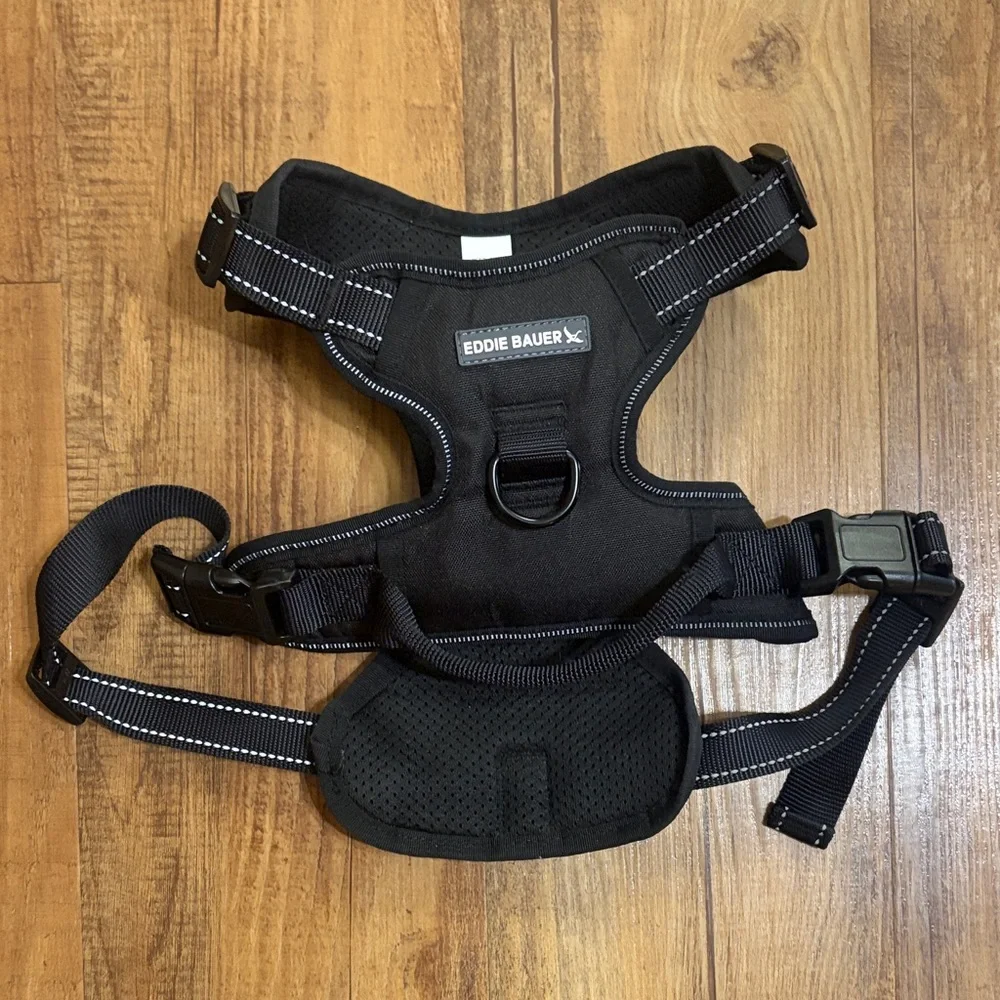 Eddie Bauer Black Padded Dog Harness with reflective Leash size large